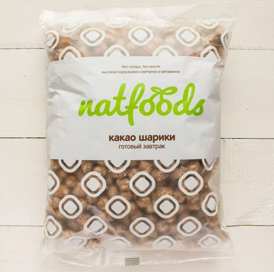 Готовый завтрак сладкие Какао шарики из смеси круп без сахара Natfoods, 100 г