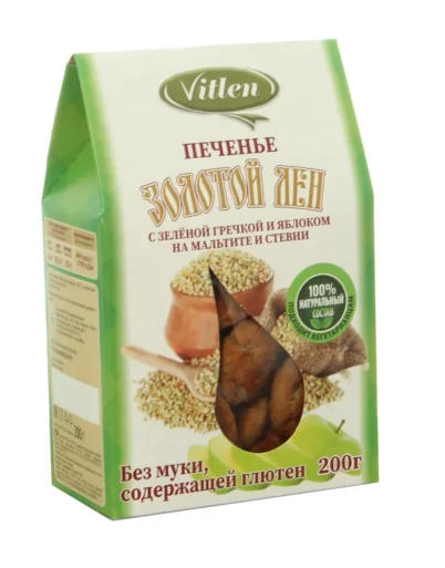 Печенье Золотой лен с зеленой гречкой и яблоком без глютена, 200 г